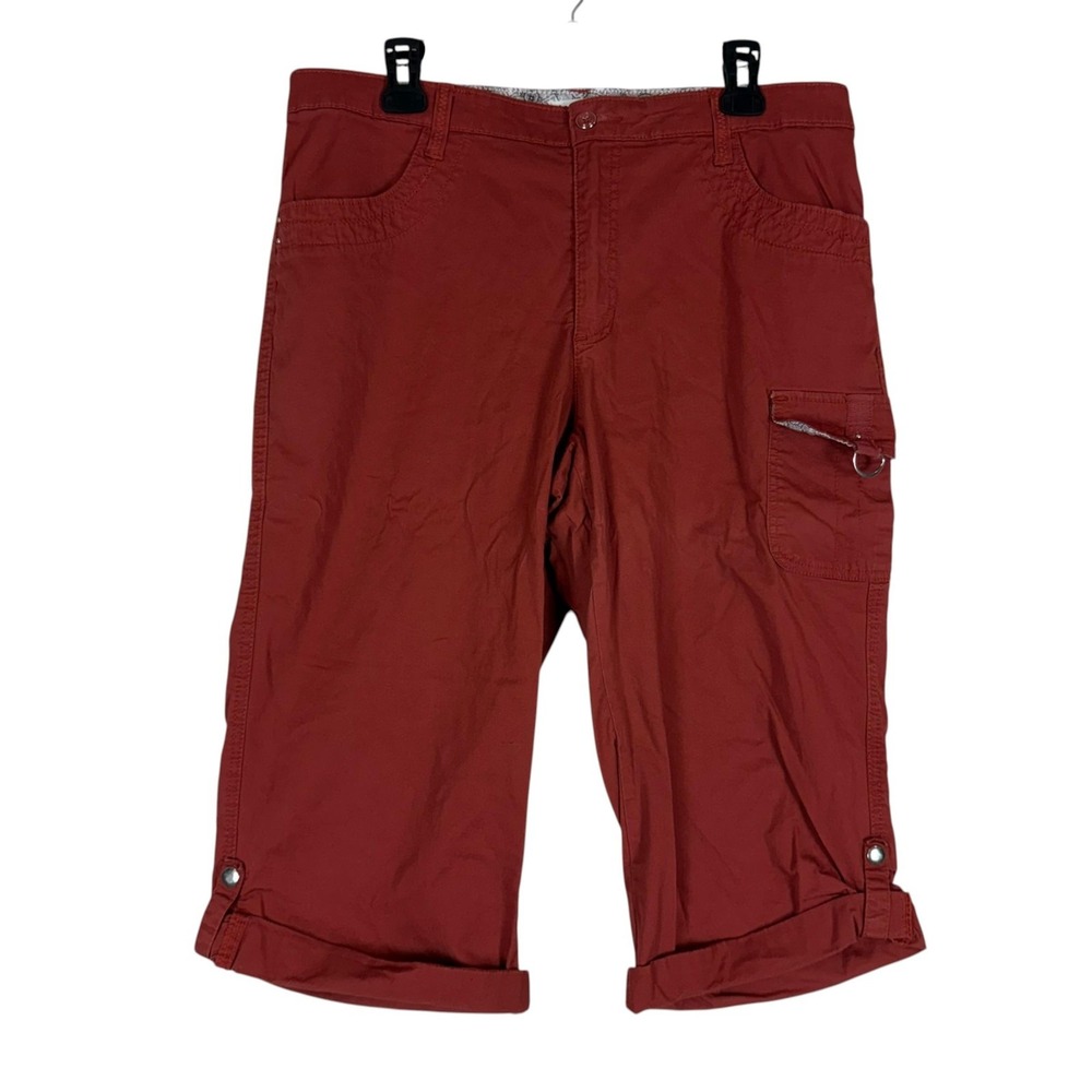 Lee Pants Womens 14 Red Capri Cargo Twill Stretch Cuffed Crop Pockets Travel